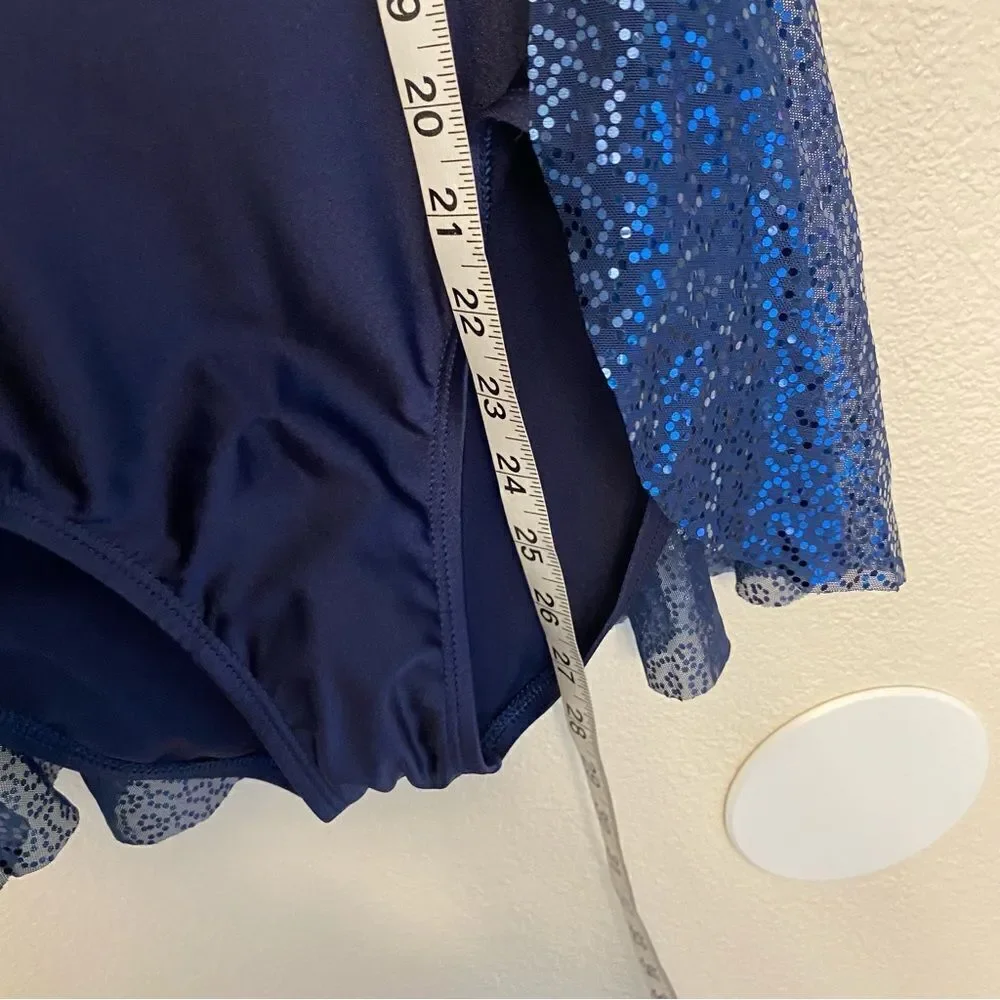 Double platinum dance Costume leotard blue sequin dress N7799P -adult M